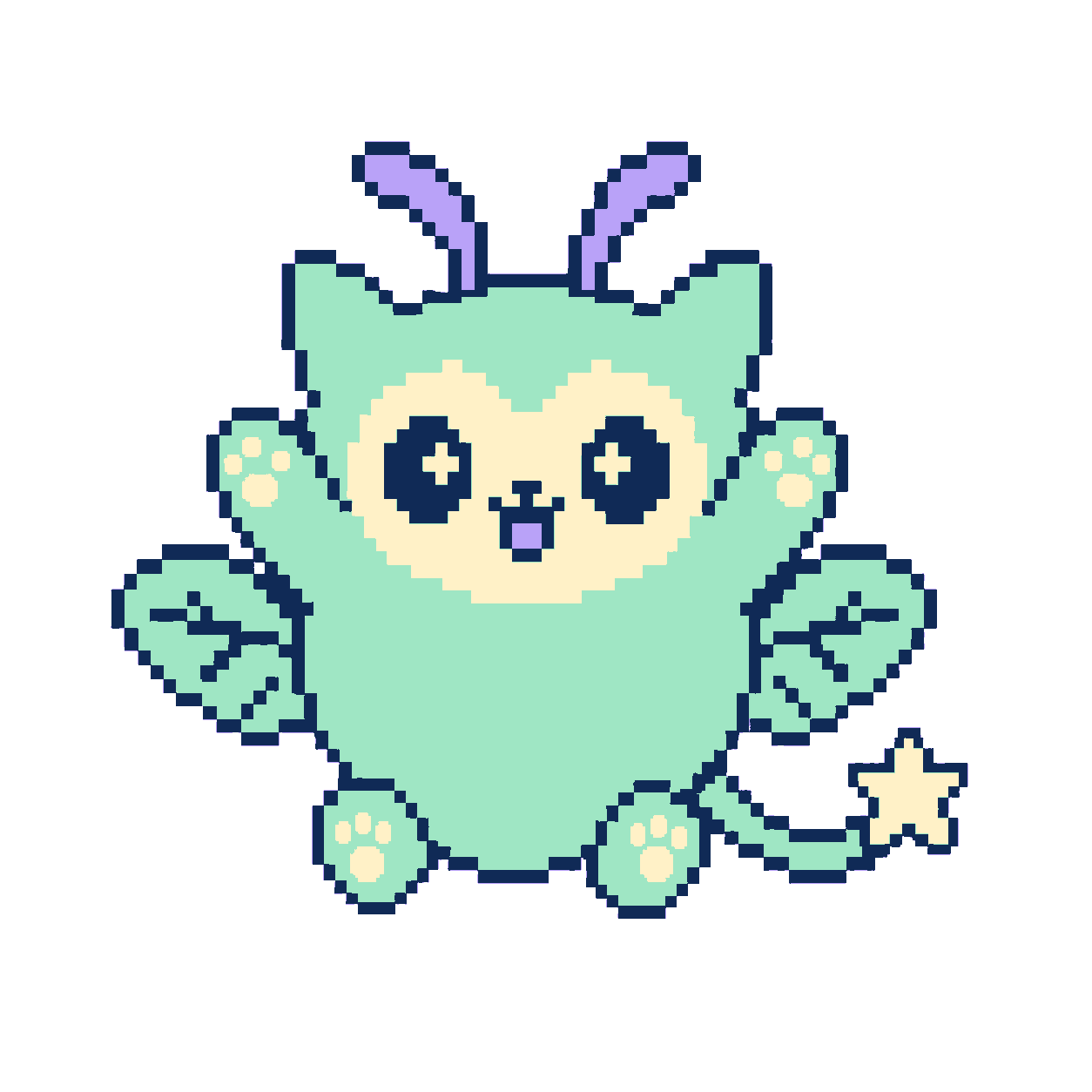 Nibi in a cheerful raised-paws pixel pose